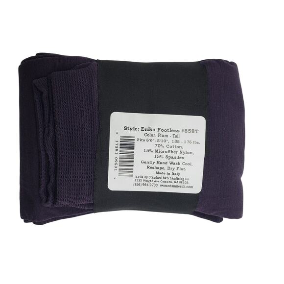 Sueded Cotton Opaque Footless Tights TALL Plum B.ella Erika Italian Hosiery NWT - Picture 4 of 6